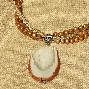 HANDMADE Incredible Geode and Pearl necklace!